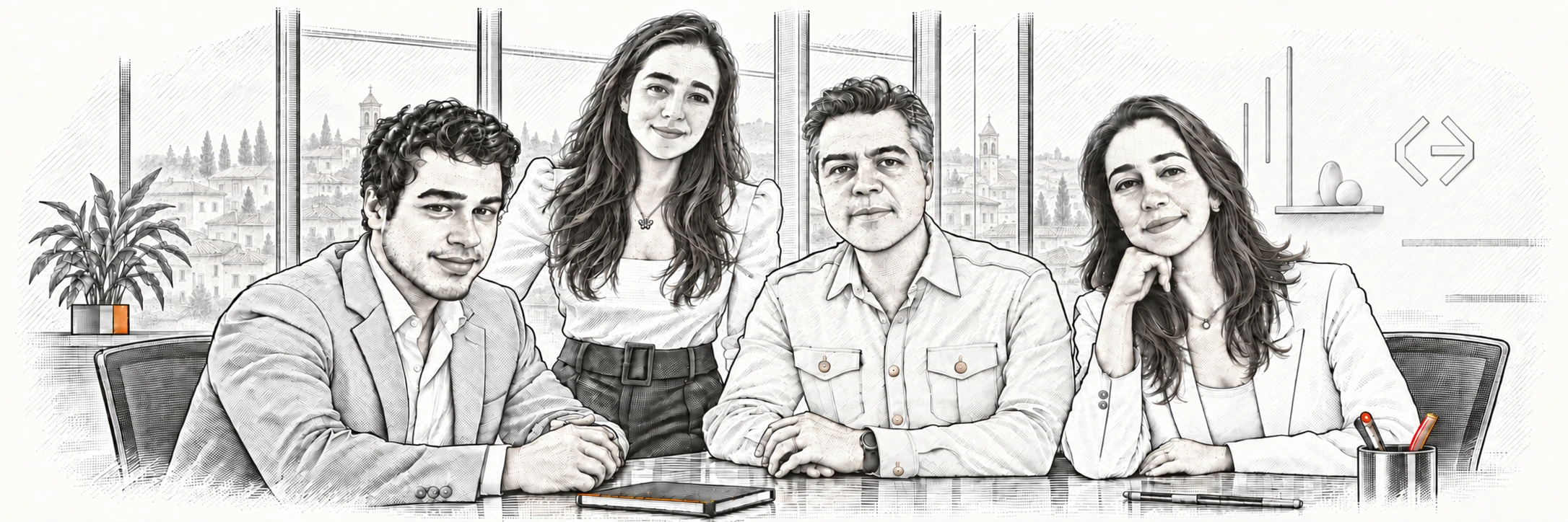 Team CAPBOX: Dener, Laís, Alexandre e Leonora insieme in ufficio